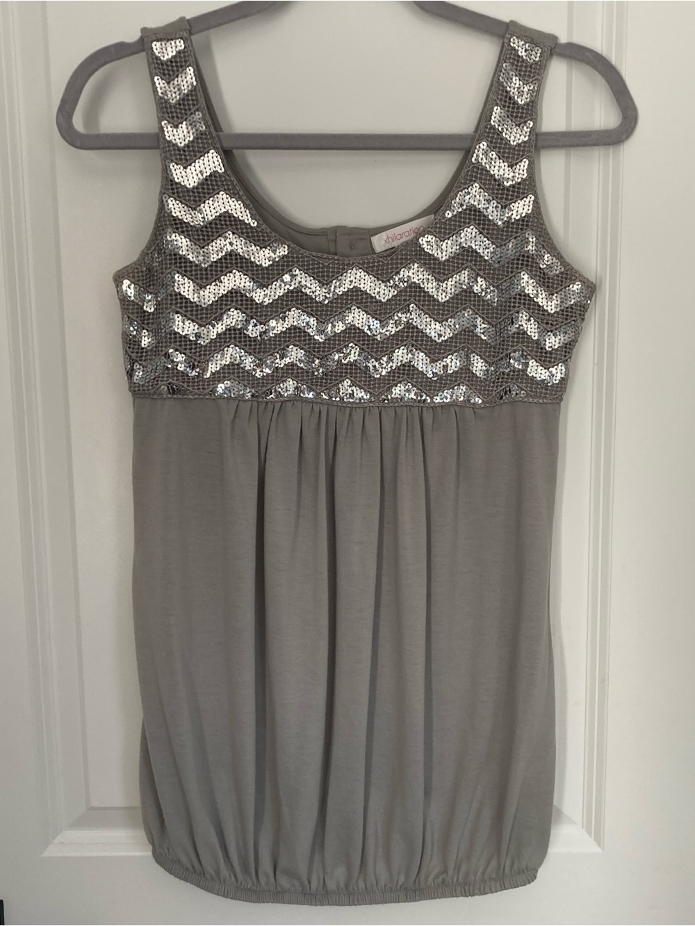 Xhilaration Gray Tank with Silver Sequin Accents